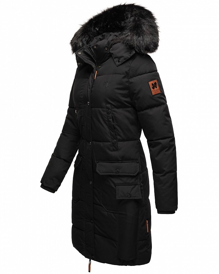Navahoo Cosimaa Damen Wintermantel mit Teddyfell Gefüttert inkl. Regenschirm Schwarz Gr. 40 - L