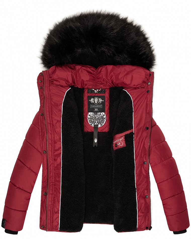 Navahoo Zuckerbiene Damen gefütterte Winter Steppjacke mit Kapuze Bordeaux Gr. 42 - XL