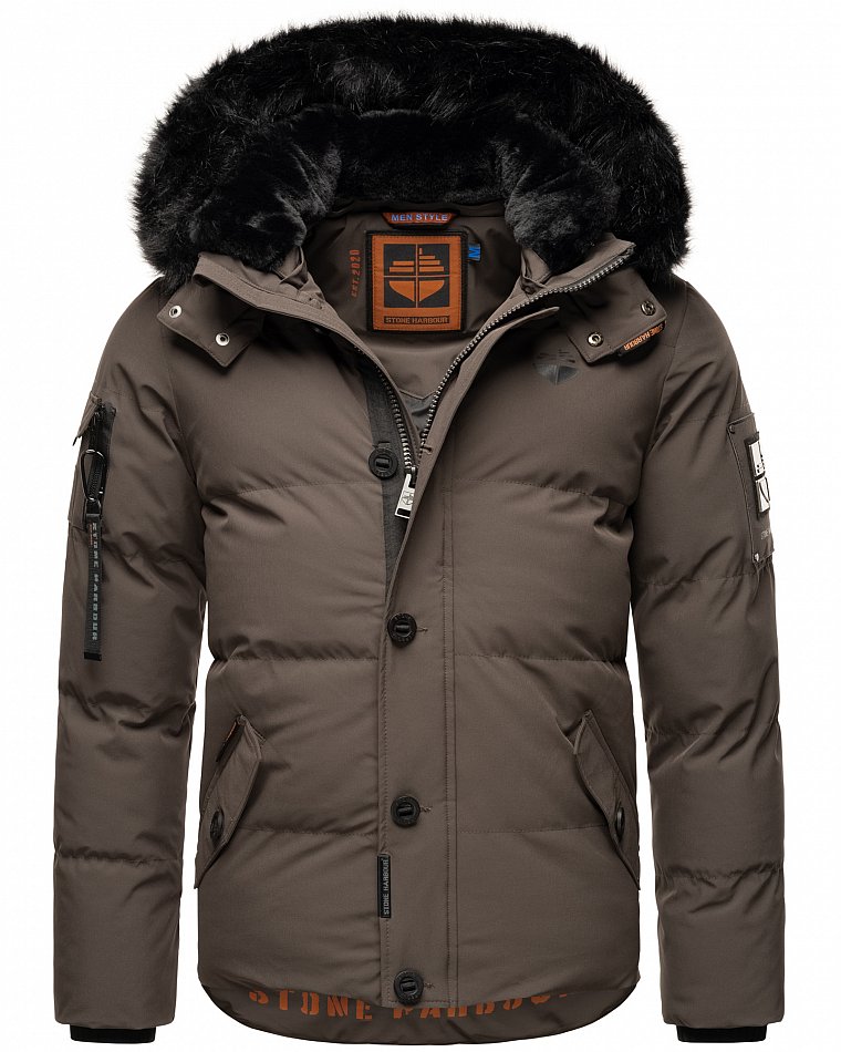 Stone Harbour Halvaar Herren Winterjacke gesteppt Anthrazit mit Schwarzem Kunstfell Gr. 48 - M