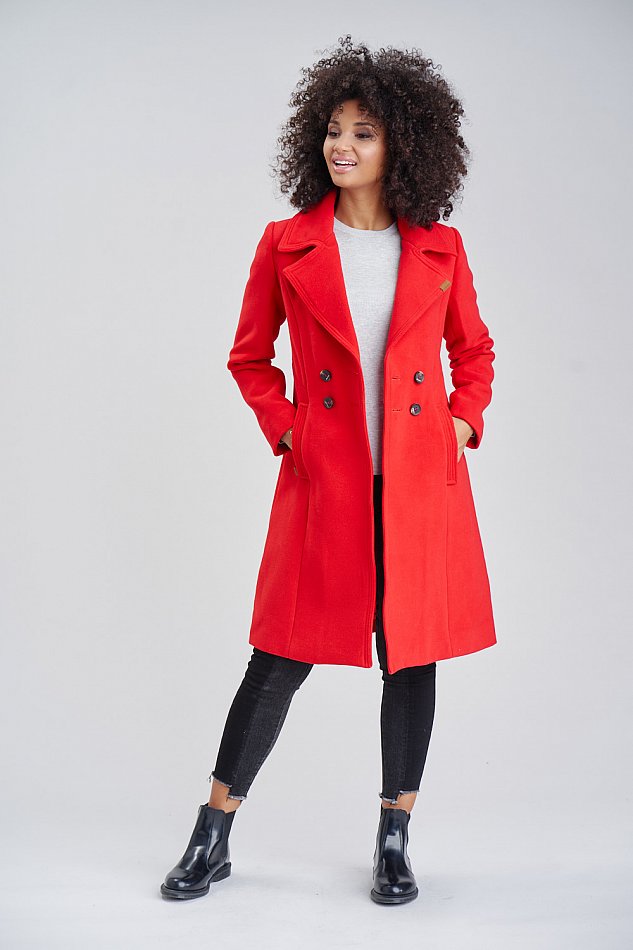 Navahoo Wooly Eleganter Damen Wintermantel Business Trenchcoat mit Reverskragen Rot Gr. 42 - XL