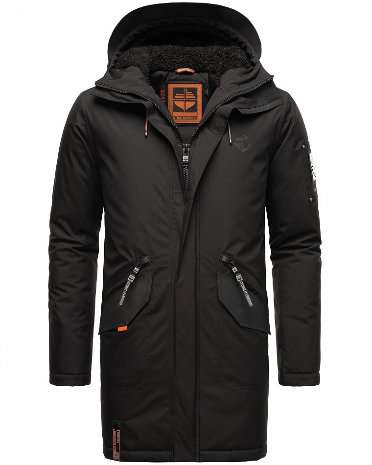 Stone Harbour Ragaan Herren Wintermantel Parka Gefüttert mit Kapuze Schwarz Gr. 50 - L