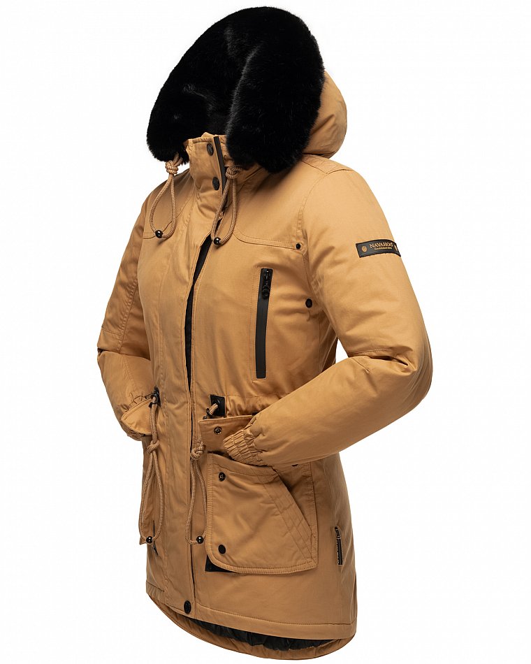 Navahoo Olessaa Damen halblange Winterjacke mit Kapuze Camel Gr. 38 - M