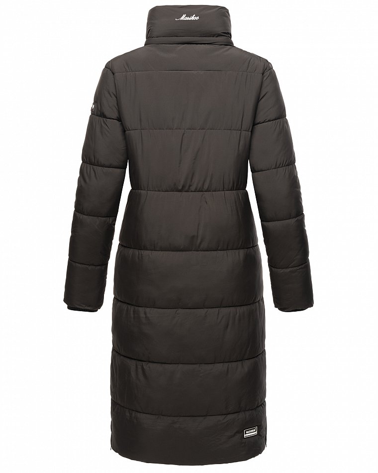 Marikoo langer Damen Winter Steppmantel mit Kapuze und Teddyfell Futter Reliziaa Schwarz Gr. 40 - L