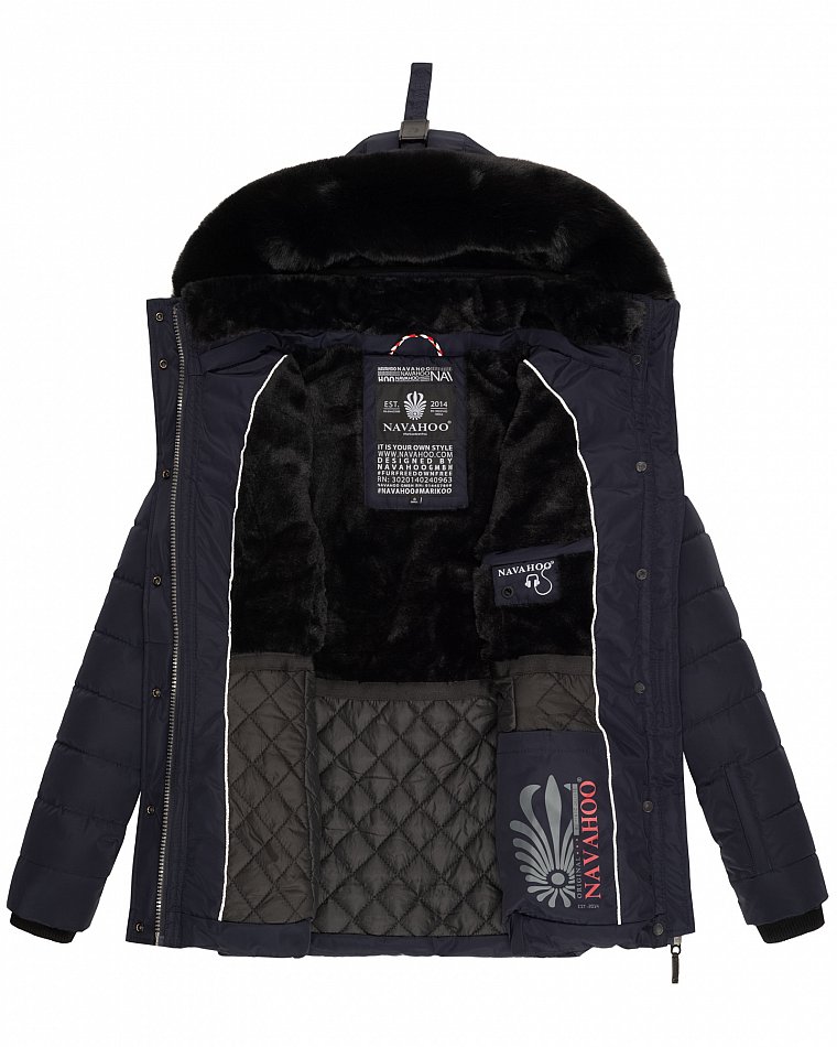 Navahoo Milianaa Damen Winter Steppjacke gefüttert Kapuze mit Kunstfell Navy Gr. 38 - M