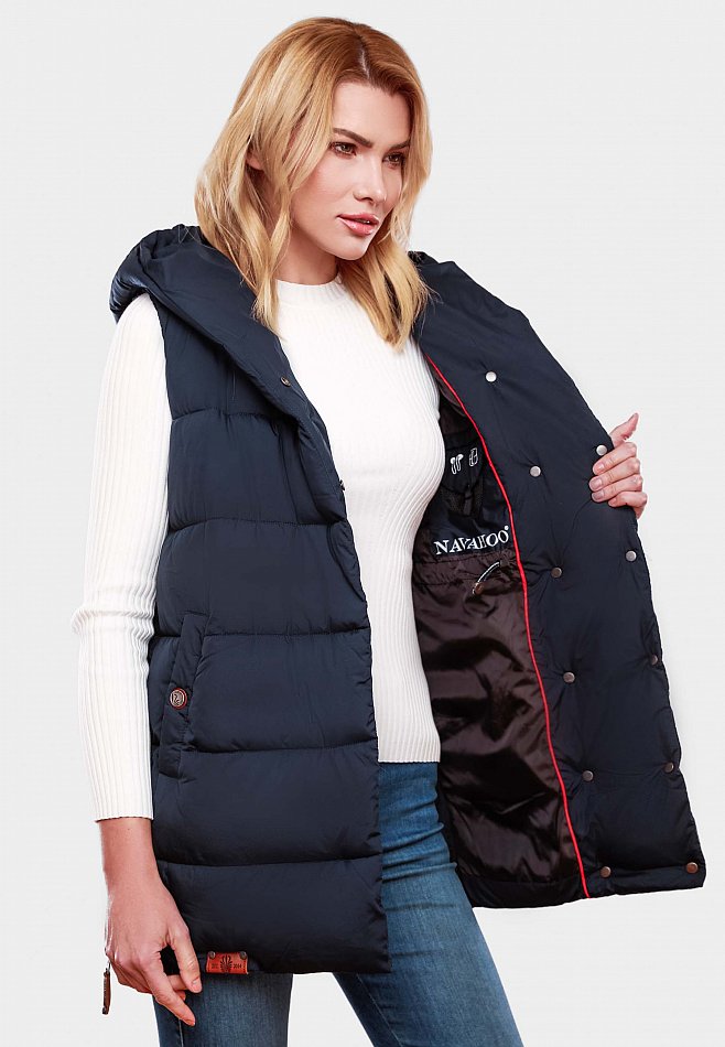 Navahoo Madilynaa Damen Winter Steppweste mit Kapuze Navy Gr. 34 - XS
