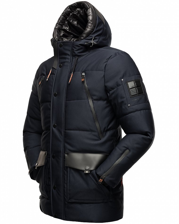 Stone Harbour Mitjaa Herren Wintermantel Parka mit Doppel Kapuze Navy Gr. 48 - M