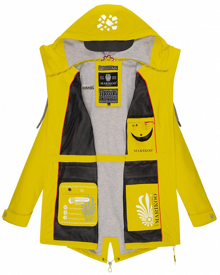 Marikoo Wasserfeste Damen Softshell Übergangsjacke mit Kapuze und Reflektoren Ulissaa Gelb Gr. 46 - XXXL