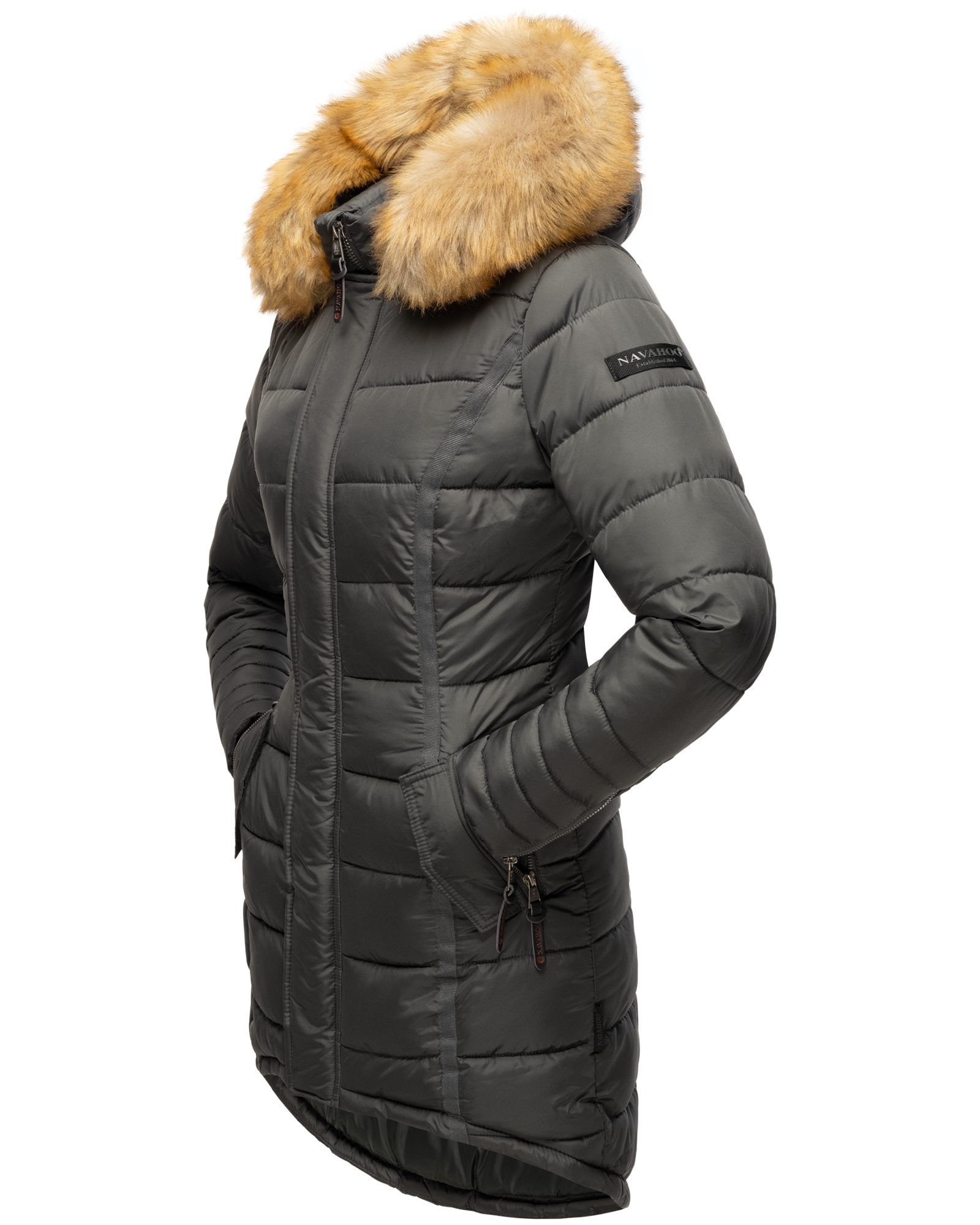 Navahoo Papaya Winter Mantel Steppjacke Gefüttert Mit Kapuze Anthrazit Gr. 44 - XXL