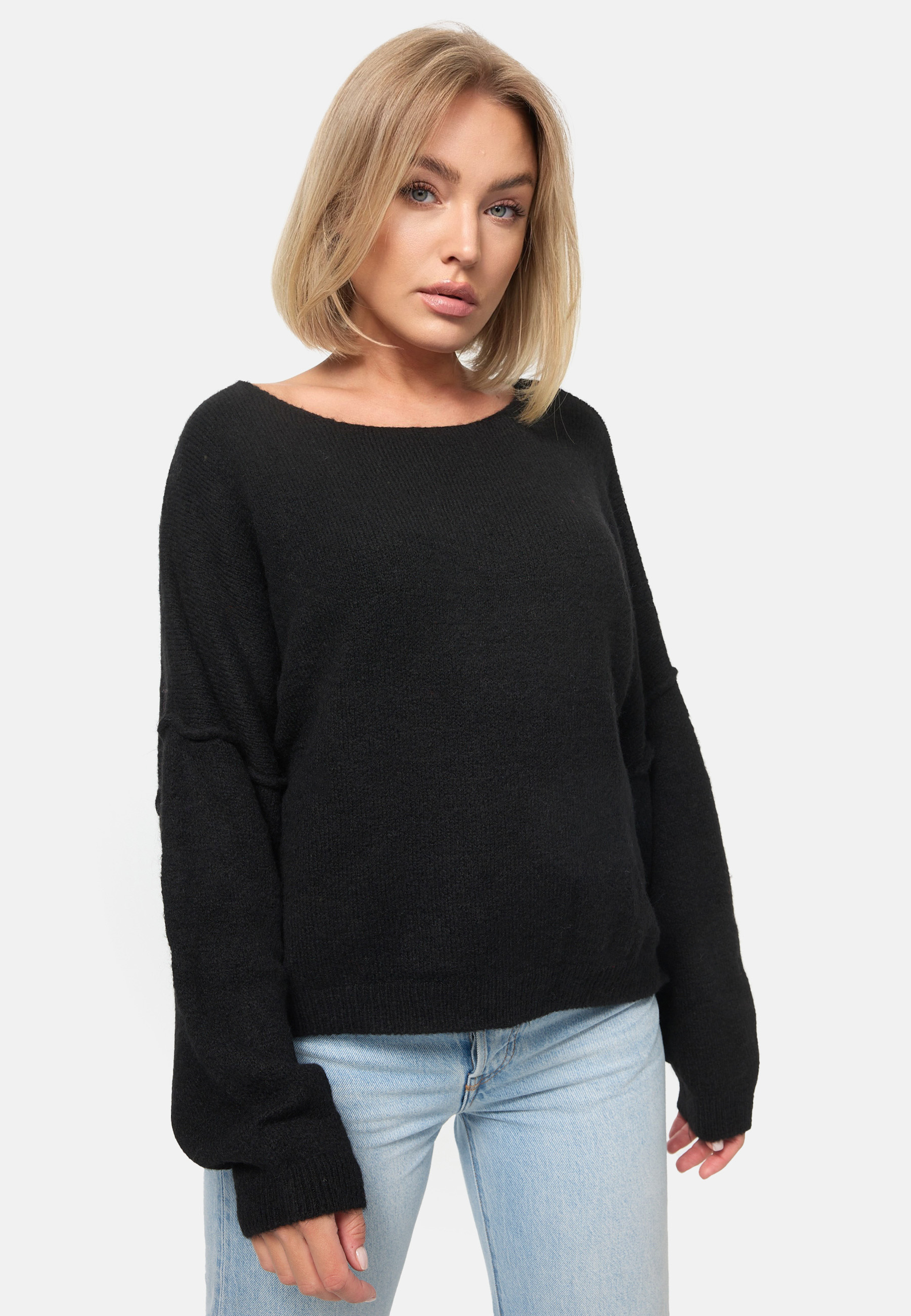 PM SELECTED Modischer Damen Pullover Einheitsgröße Gr. 34 - 38 Schwarz PM04