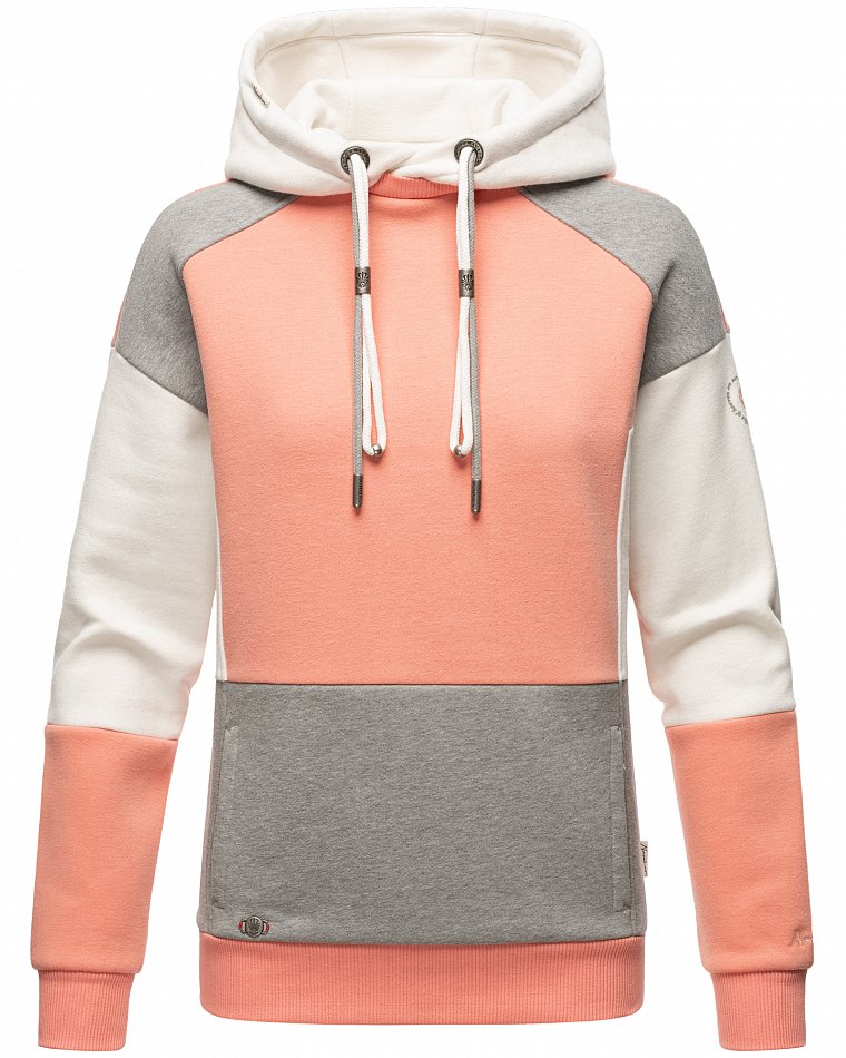 Navahoo Babykätzchen Damen Colorblock Kapuzenpullover Hoodie Apricot Gr. 40 - L