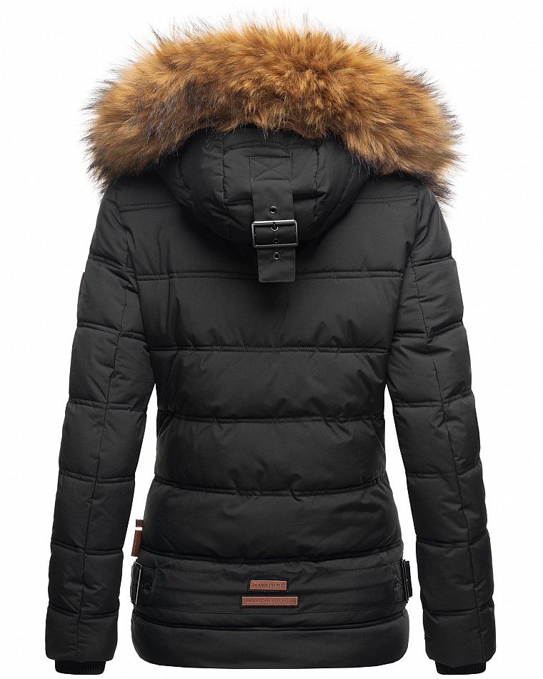 Navahoo Zoja Damen Winterjacke Steppjacke mit abnehmbarem Kunstfell Schwarz 44 - XXL