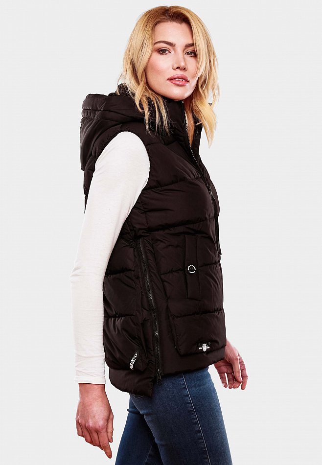 Marikoo Zarinaa Damen Übergangsweste Steppweste mit Kapuze Schwarz Gr. 34 - XS