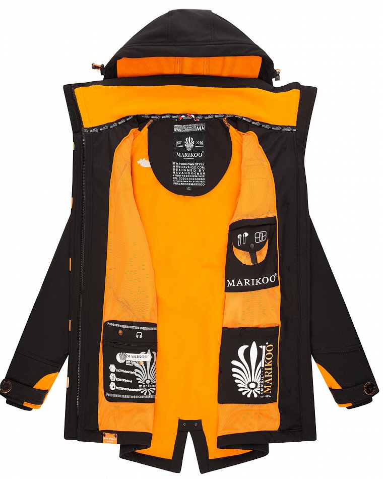 Marikoo Elegante Damen Übergangs Softshell Jacke mit Kapuze Soulinaa Schwarz Gr. 36 - S