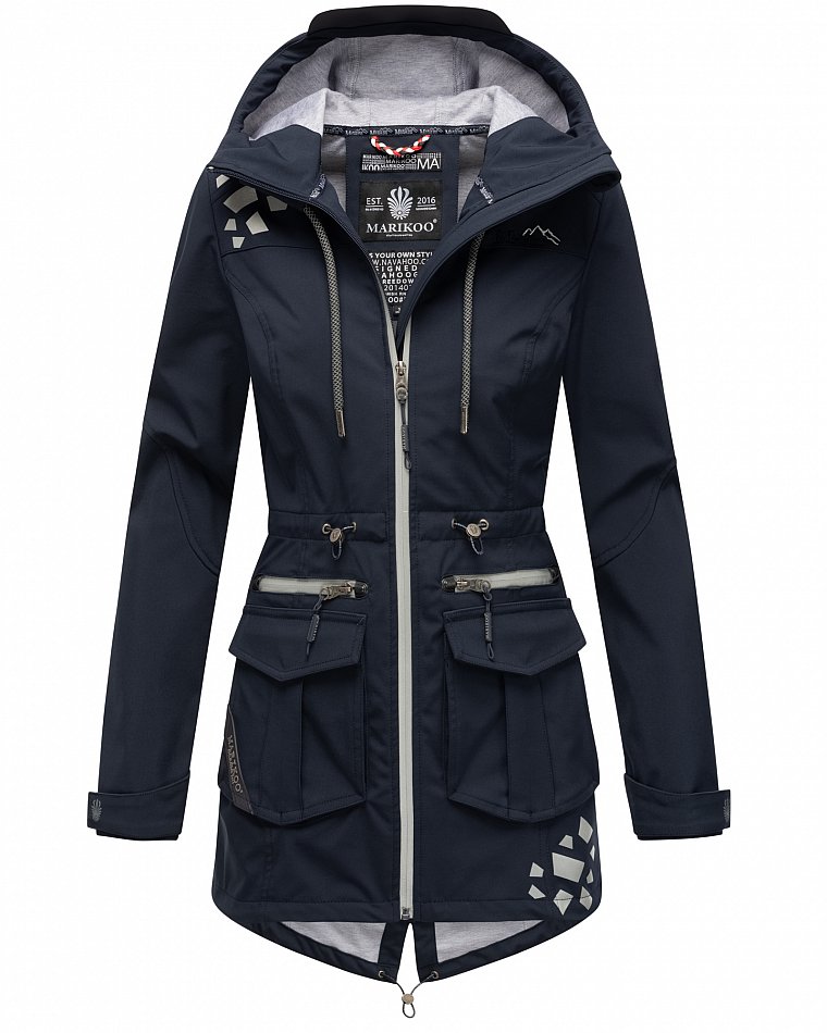 Marikoo Wasserfeste Damen Softshell Übergangsjacke mit Kapuze und Reflektoren Ulissaa Navy Gr. 36 - S