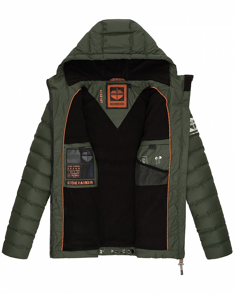 Stone Harbour Herren Winter Regen Steppjacke Zaharoo mit Kapuze Olive Gr. 46 - S