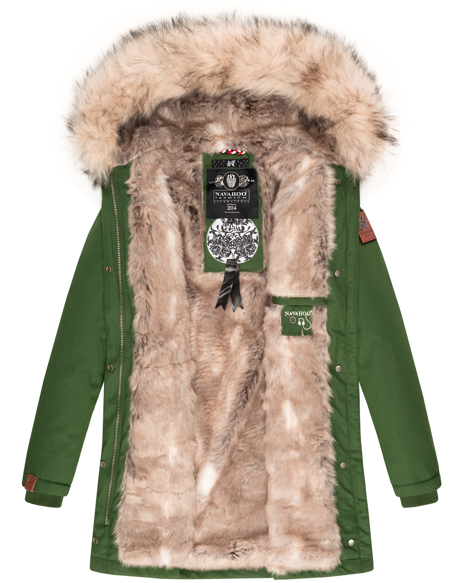 Navahoo Cristal Winterjacke Winterparka mit Kapuze & Kunstfell Grün Gr. 42 - XL