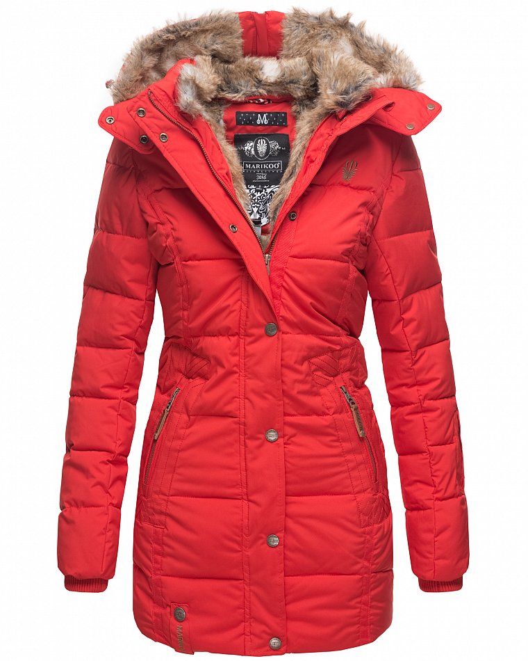 Marikoo Lieblings Jacke Damen Wintermantel Steppmantel mit Kapuze Rot Gr. 36 - S