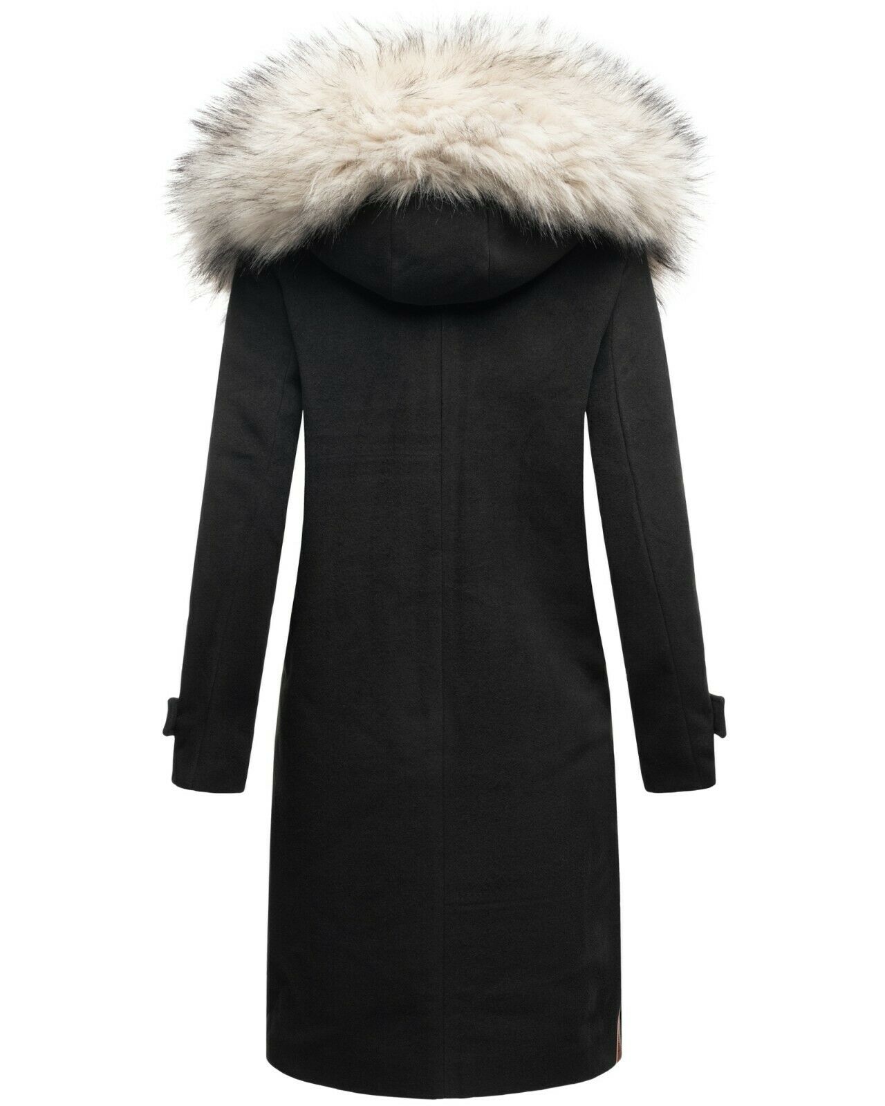 Navahoo Oksana Damen Winter Trenchcoat mit Kunstfell Schwarz Gr. 44 - XXL