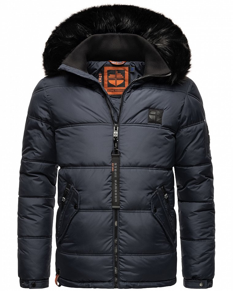 Stone Harbour Zarlaan Herren Parka Winterjacke mit Kapuze & Kunstfell Navy Gr. 48 - M