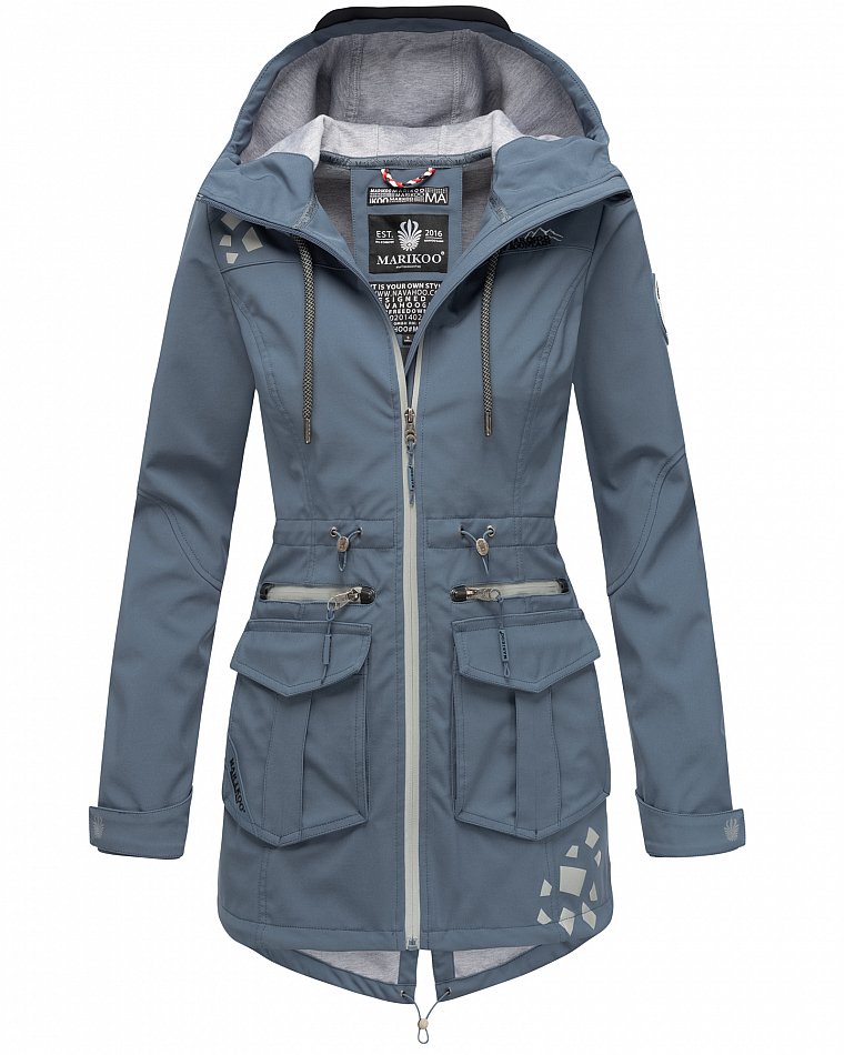 Marikoo Wasserfeste Damen Softshell Übergangsjacke mit Kapuze und Reflektoren Ulissaa Dusty Blue Gr. 42 - XL