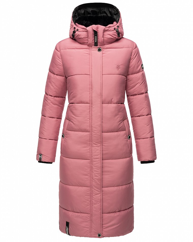 Marikoo langer Damen Winter Steppmantel mit Kapuze und Teddyfell Futter Reliziaa Dark Rose Gr. 38 - M