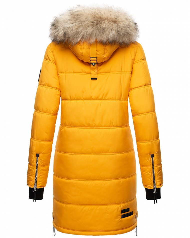 Marikoo Chaskaa Damen Winter Steppmantel Parka mit Kapuze & Kunstfell Gelb Gr. 38 - M