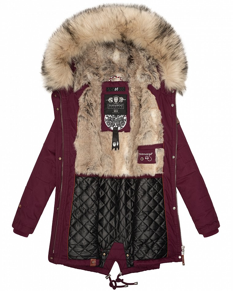 Navahoo Honigfee Damen Winterjacke Parka mit Kunstfell  & Kapuze Wine Gr. 36 - S