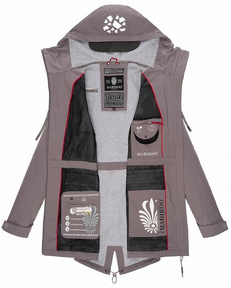 Marikoo Wasserfeste Damen Softshell Übergangsjacke mit Kapuze und Reflektoren Ulissaa Grau Gr. 44 - XXL