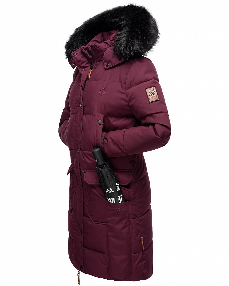 Navahoo Cosimaa Damen Wintermantel mit Teddyfell Gefüttert inkl. Regenschirm Wine Gr. 44 - XXL