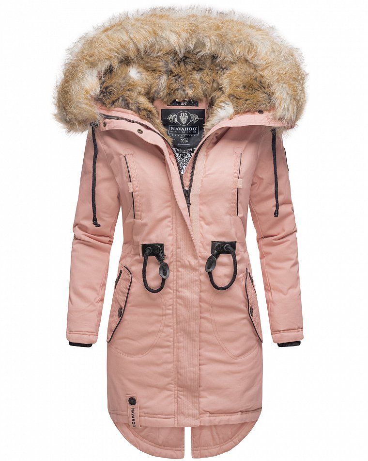 Navahoo Bombii Damen Wintermantel Parka mit Kunstfell & Kapuze Rosa Gr. 40 - L