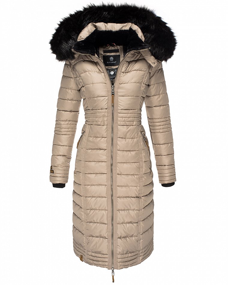 Navahoo Umay Damen Steppmantel Winterjacke mit Fellkragen Taupe Gr. 36 - S