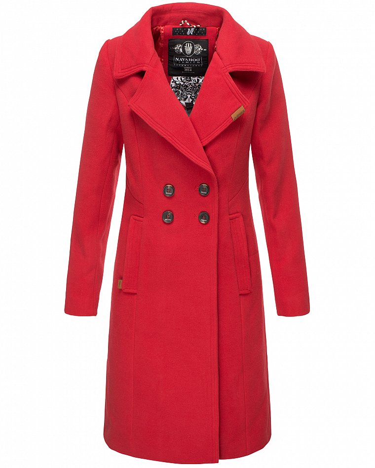 Navahoo Wooly Eleganter Damen Wintermantel Business Trenchcoat mit Reverskragen Rot Gr. 40 - L