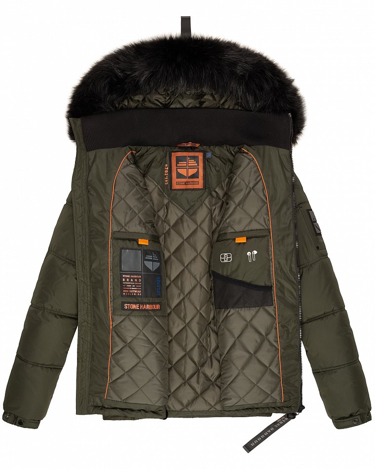 Stone Harbour Zarlaan Herren Parka Winterjacke mit Kapuze & Kunstfell Olive Gr. 50 - L