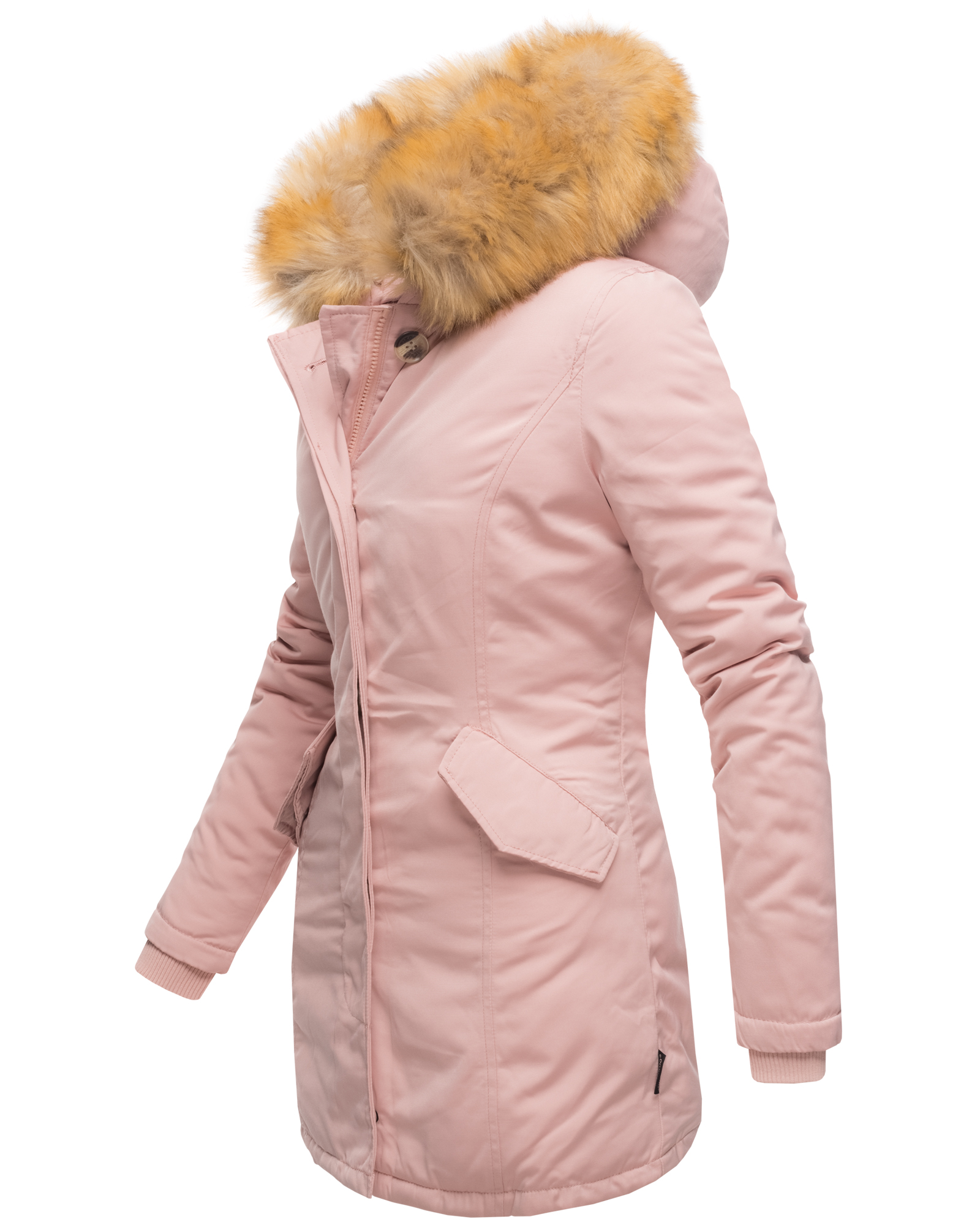 Marikoo Karmaa Eleganter Damen Winter Parka mit Kunstpelz und Kapuze Rose Gr. 44 - XXL