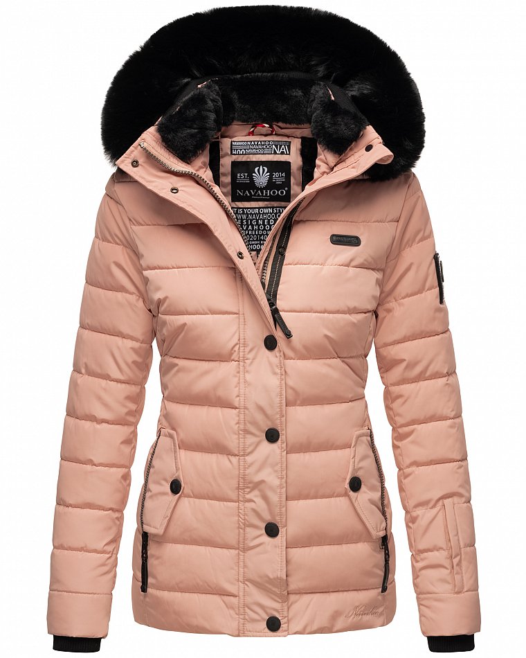 Navahoo Milianaa Damen Winter Steppjacke gefüttert Kapuze mit Kunstfell Rosa Gr. 42 - XL