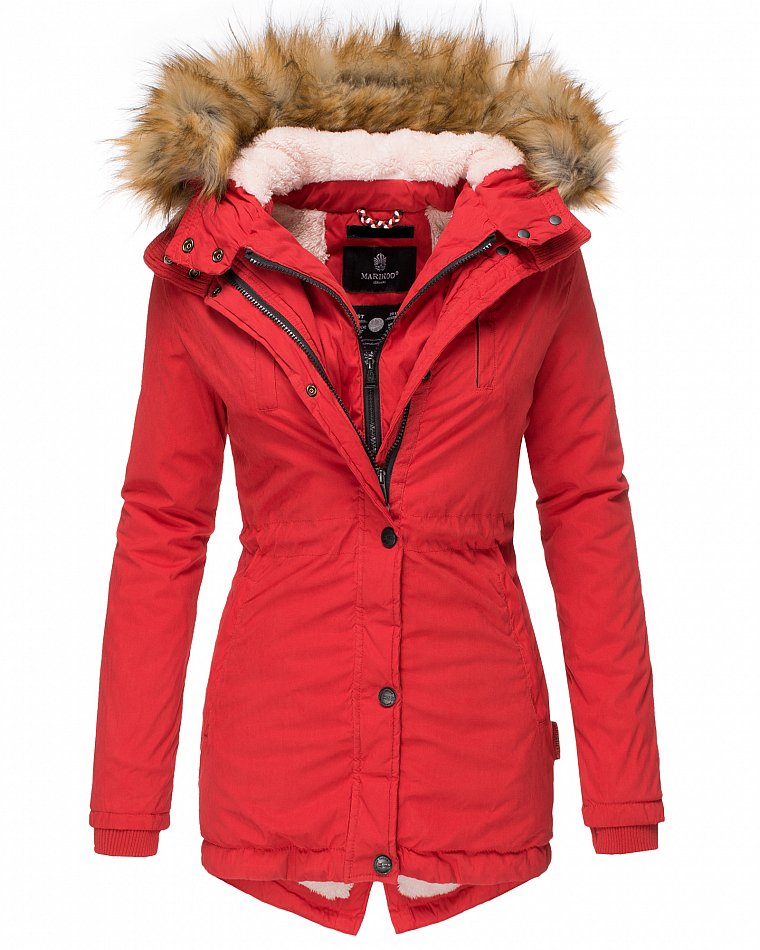 Marikoo Akira Damen Winter Jacke Parka Gefüttert mit Kapuze Rot Gr. 38 - M