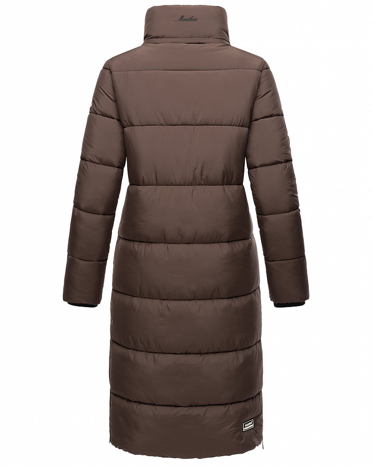 Marikoo langer Damen Winter Steppmantel mit Kapuze und Teddyfell Futter Reliziaa Dark Choco Gr. 34 - XS