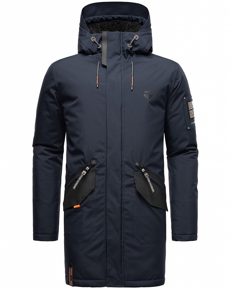 Stone Harbour Ragaan Herren Wintermantel Parka Gefüttert mit Kapuze Navy Gr. 46 - S