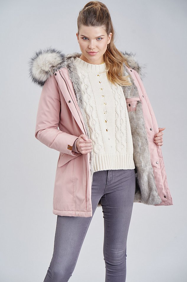 Navahoo Cristal Winterjacke Winterparka mit Kapuze & Kunstfell Rosa Gr. 44 - XXL