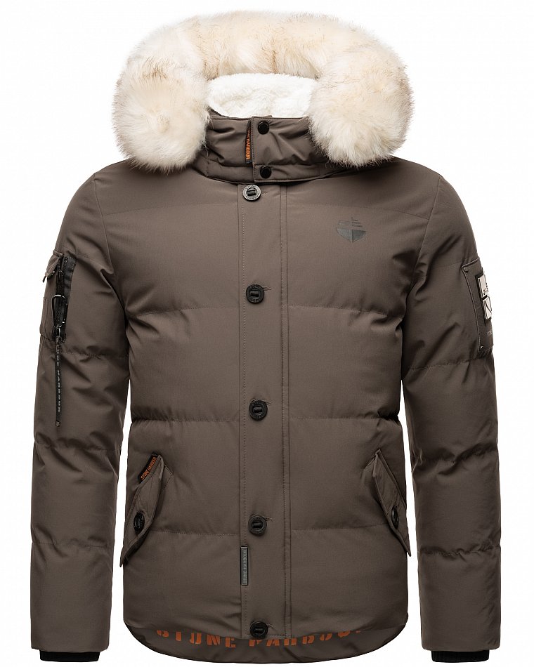 Stone Harbour Halvaar Herren Winterjacke gesteppt Anthrazit mit Weißem Kunstfell Gr. 48 - M