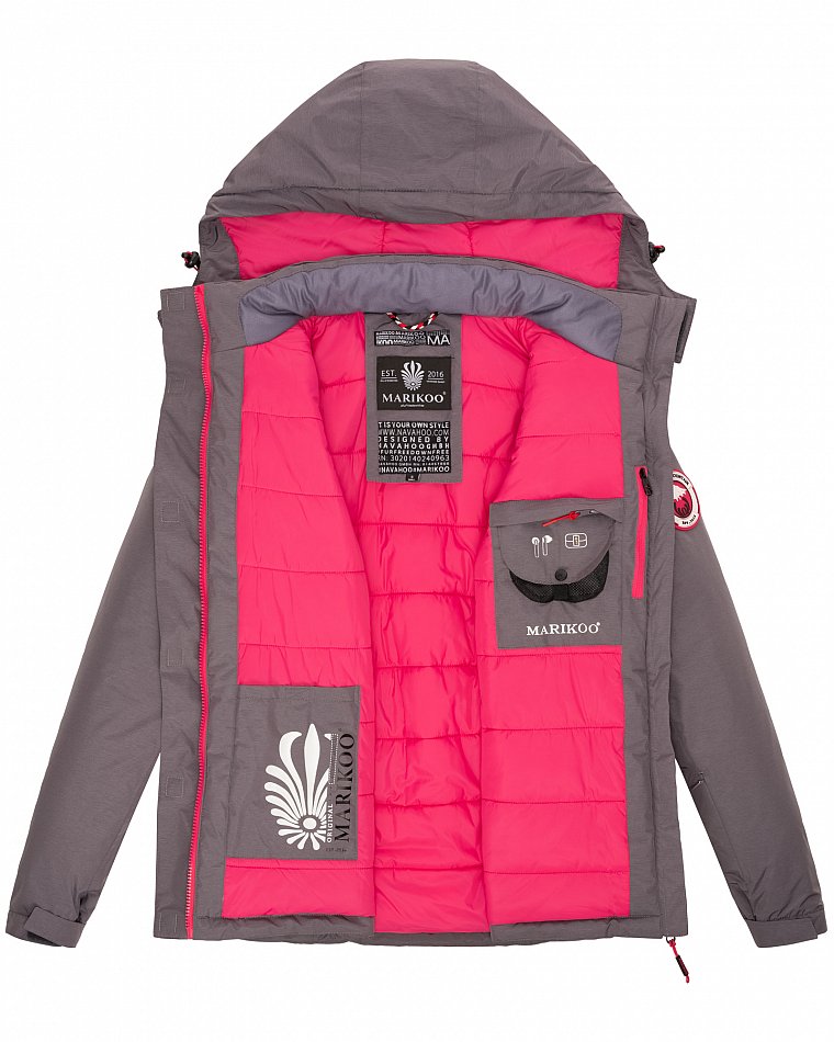 Marikoo Rabeaa Damen Jacke Kurz Winterjacke gefüttert Grau Gr. 38 - M