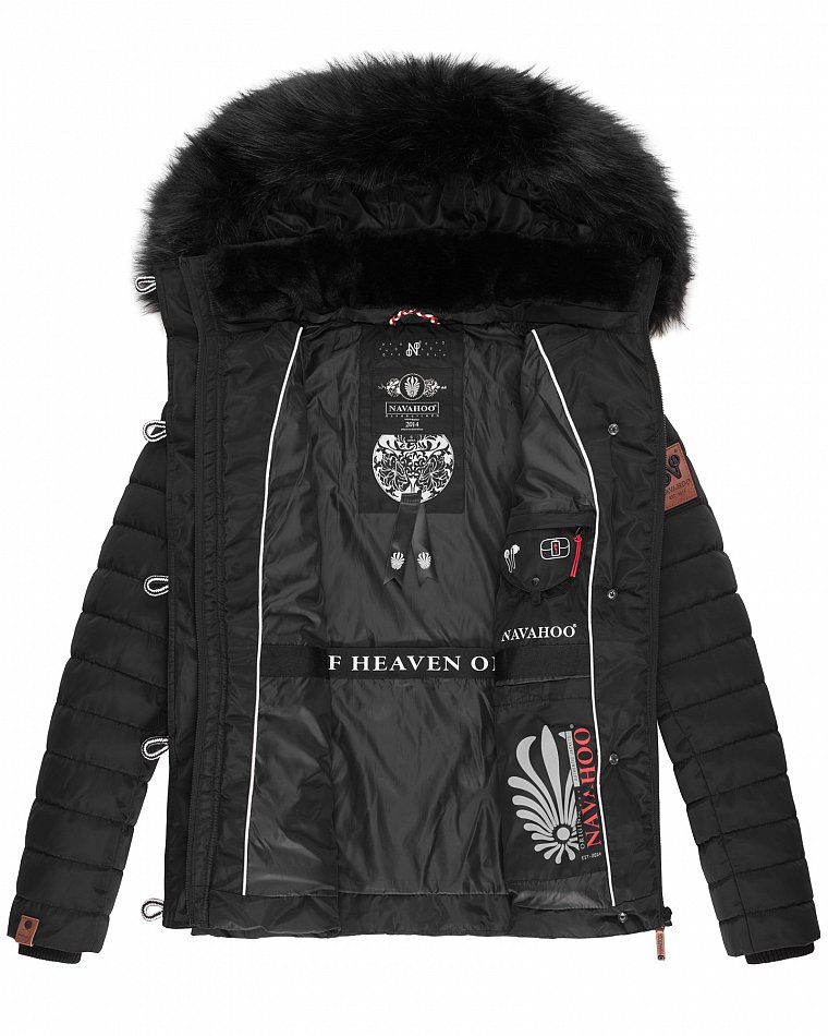 Navahoo Wisteriaa Damen Winter Steppjacke mit Kunstfell Schwarz Gr. 40 - L