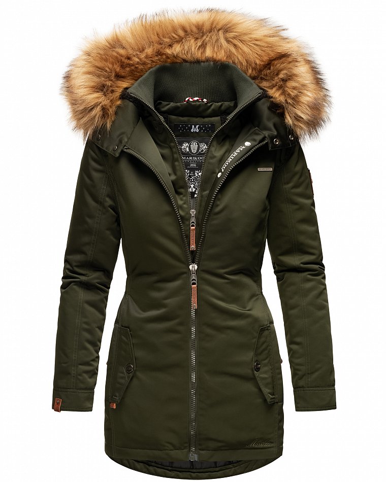 Marikoo Sanakoo Damen Winterjacke Parka mit Kapuze Olive Gr. 36 - S