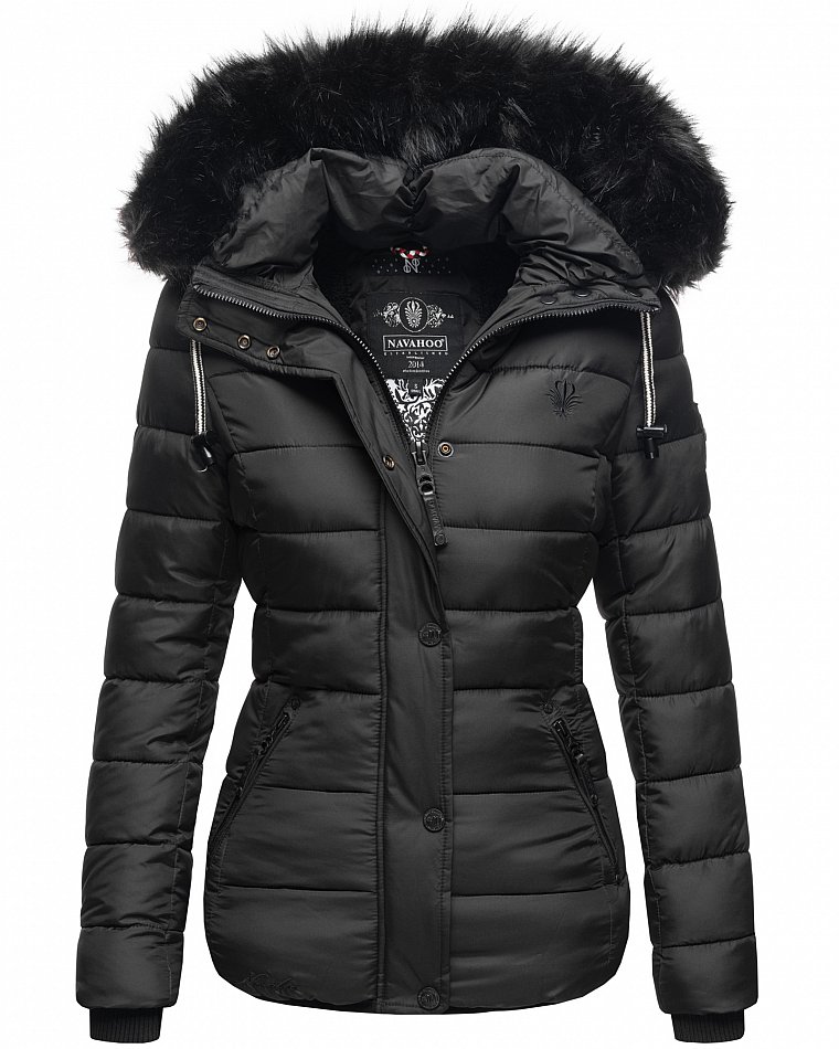 Navahoo Zuckerbiene Damen gefütterte Winter Steppjacke mit Kapuze Schwarz Gr. 34 - XS