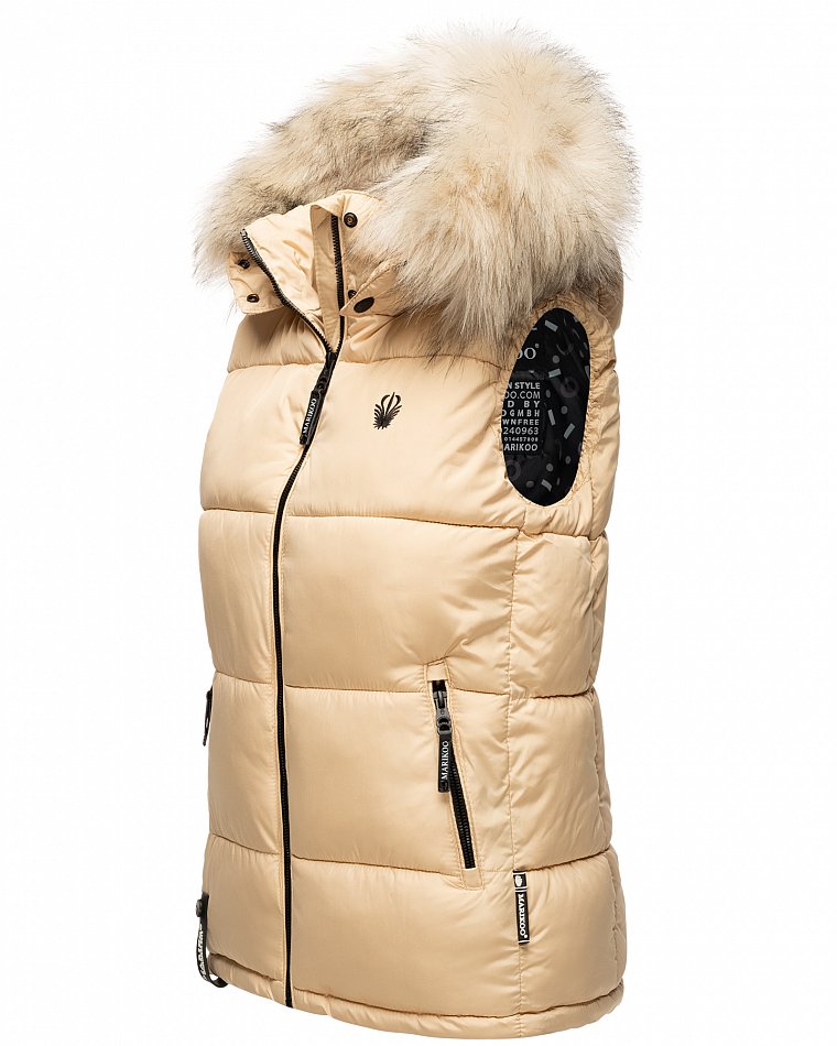 Marikoo Eisflöckchen Damen Winter Steppweste mit Kunstfell Beige Gr. 40 - L