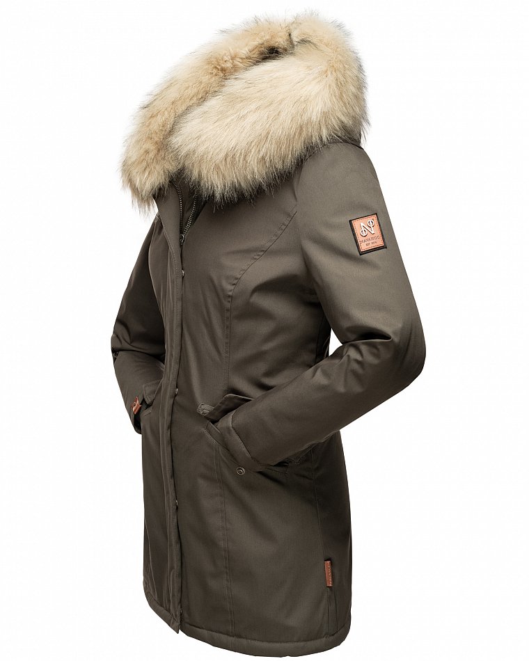 Navahoo Cristal Winterjacke Winterparka mit Kapuze & Kunstfell Anthrazit Gr. 34 - XS