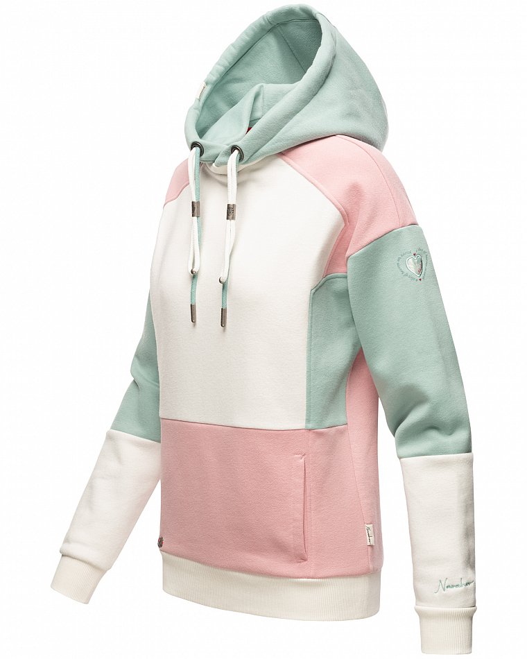 Navahoo Babykätzchen Damen Colorblock Kapuzenpullover Hoodie Rose Dusty Mint Melange Gr. 40 - L