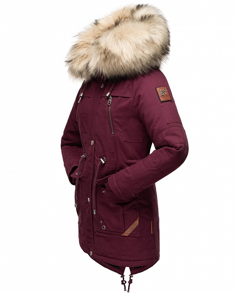 Navahoo Honigfee Damen Winterjacke Parka mit Kunstfell  & Kapuze Wine Gr. 36 - S