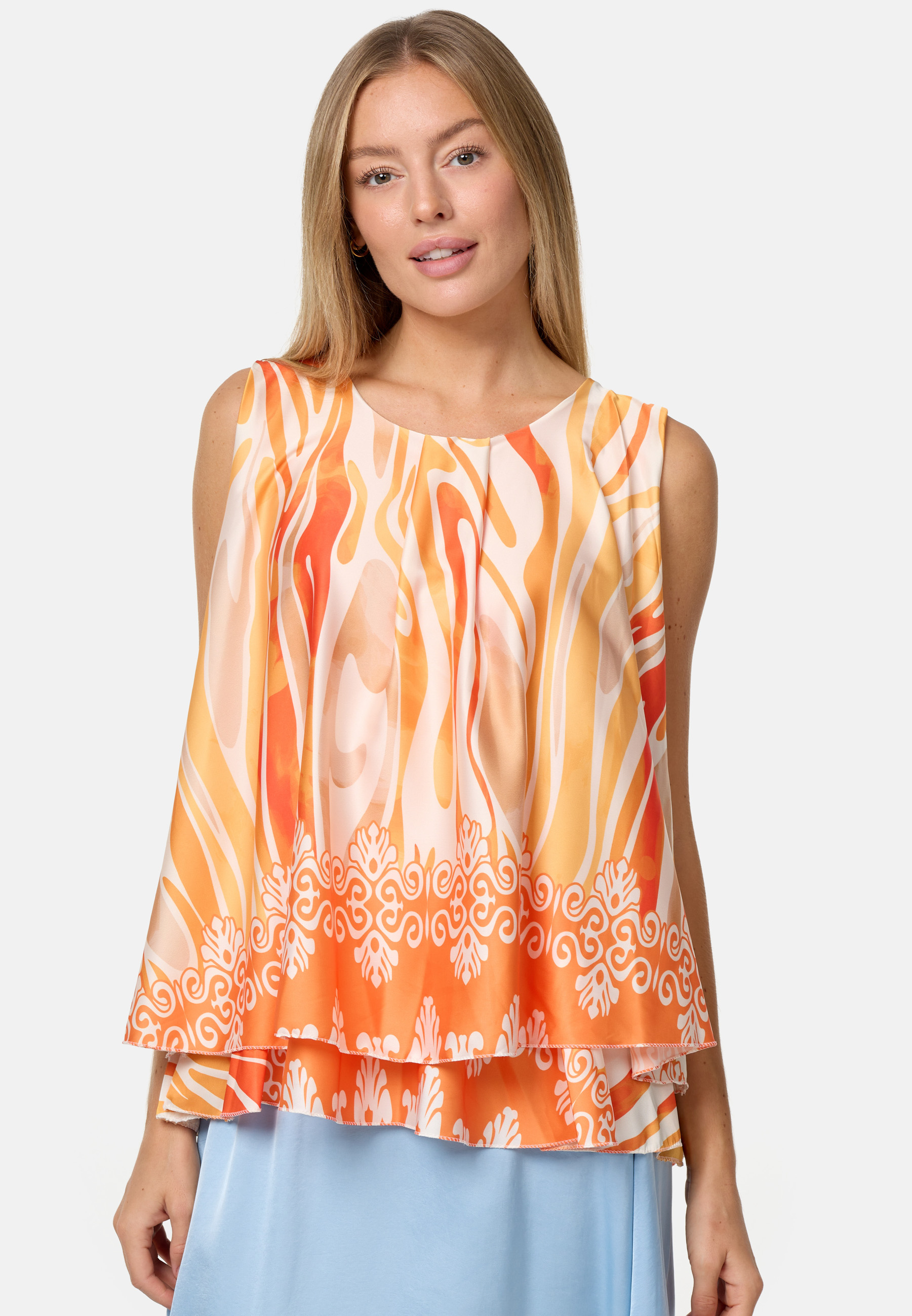 Pm Selected Elegantes Damen Satin Sleeveless Overlay Business Blusentop PM33 Orange Einheitsgröße