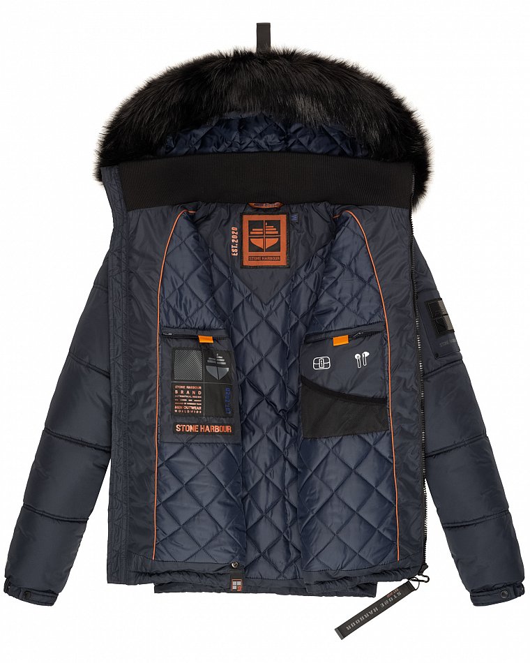 Stone Harbour Zarlaan Herren Parka Winterjacke mit Kapuze & Kunstfell Navy Gr. 46 - S